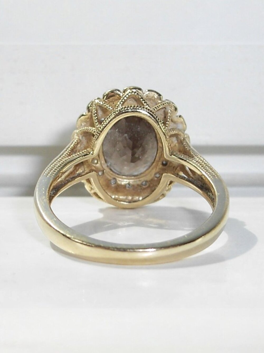 14K Yellow Gold Smoky Quartz & Diamond Halo Ring Women's Size 7 - Picture 9 of 12